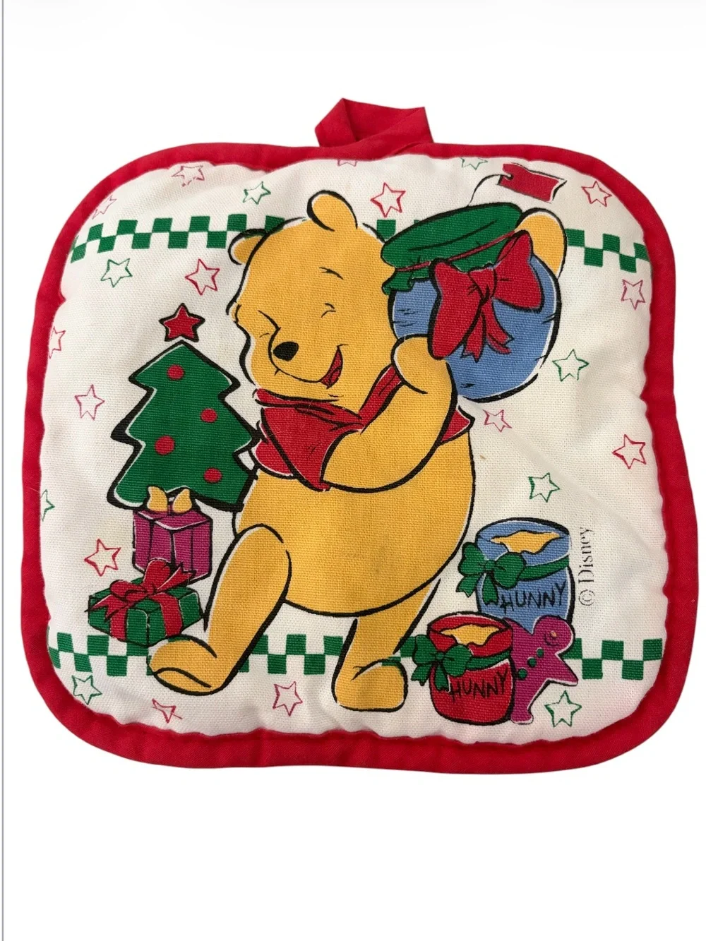 VTG 1980s Disney Winnie the Pooh Hunny Pot Christmas Kitchen Potholder
